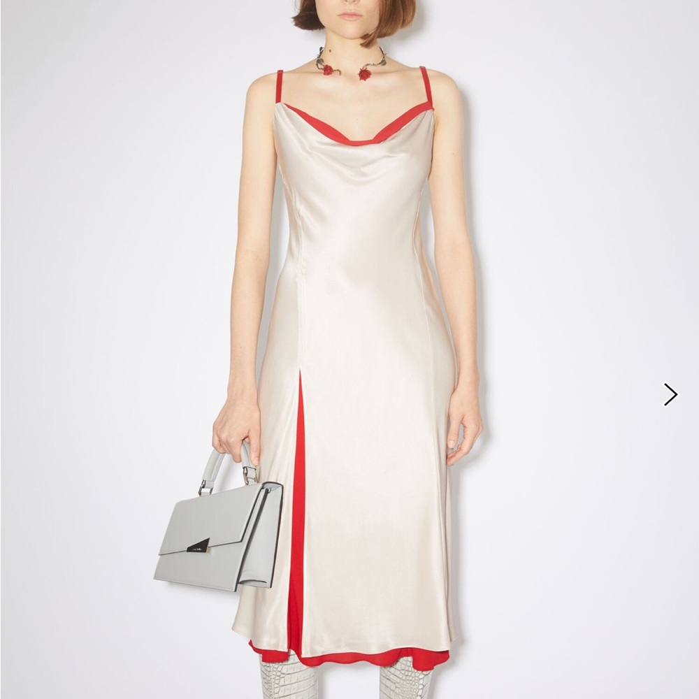 Acne studios satin slip dress pebble beige